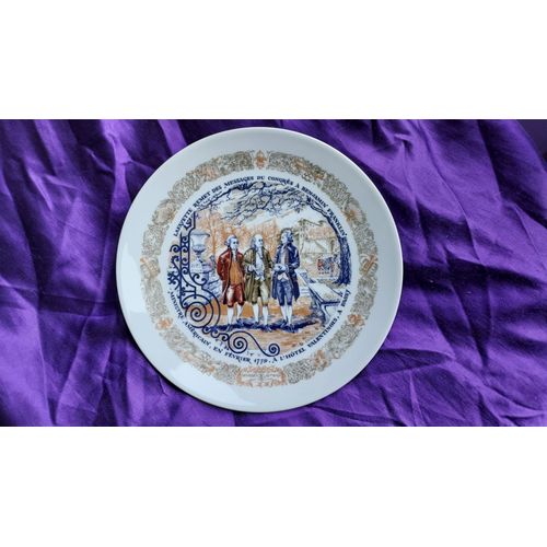 Assiette Marquis De Lafayette Février 1779 Paris Avec Benjamin Franklin Porcelaine De Limoges Fait À La Main Première Édition N° 486 21.2 Cm 337 Grammes 1974