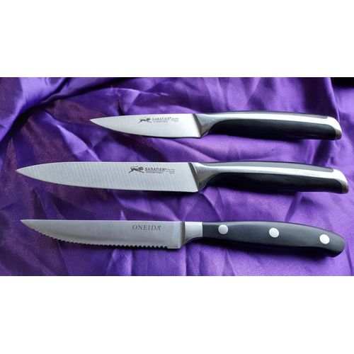 3 Couteaux De Cuisine Sabatier International Couteau Du Chef Lame 9.5 Cm Sabatier Couteau À Trancher Lame 13.5 Cm Et Oneida Couteau À Steak Lame 12 Cm Acier Inoxydable Neuf