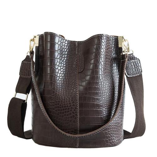 Crocodile Crossbody Bag For Women Shoulder Bag Brand Designer Women Bags Luxury PU Leather Bag Bucket Bag Handbag, Marron 24x16x28cm