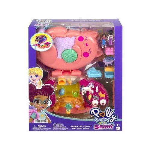 Coffret Chat Polly Pocket + 2 Figurines + 18 Accessoires - Set Jouet Fille Mini Monde + 1 Carte Offerte - Mini Poupee