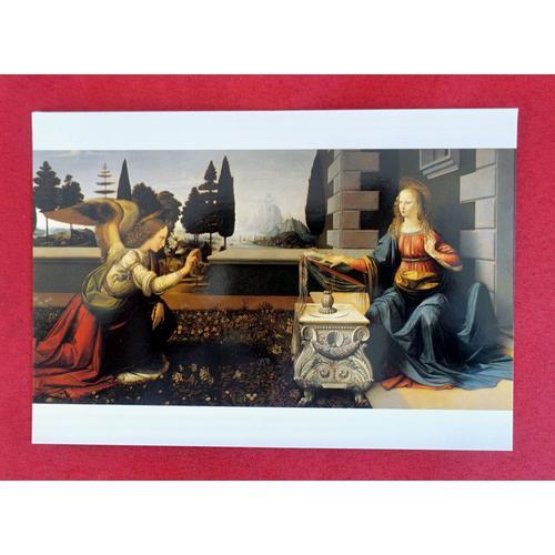 Carte Postale Peinture De Leonard De Vinci. " L'annonciation " . Galerie Musée Des Offices . Cp Florence . Carte Postale Italie. Cp Brillante. Cp Tableau. Série "Collezione Arte".