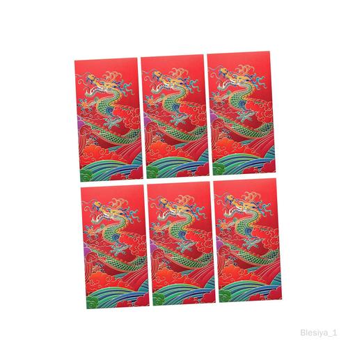 Enveloppes rouges de l'année chinoise, 6 pièces, pour anniversaire, Dragon Rouge