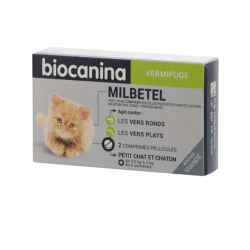 Vermifuge Pour Chat - Biocanina - Milbetel - 2kg - 2 Comprimés - Cestodes Et Nématodes