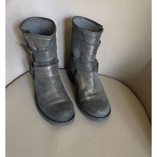 Boots Biker Gris Métallisé Étain T. 38 - 38,5 - 38 1/2