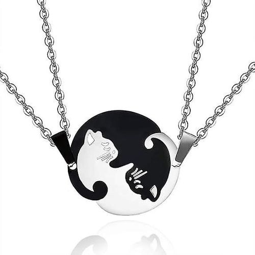 2 Pièces De Puzzle Fendu Pour Couples, Pendentif Chat Assorti, Collier, Cadeaux Pour Amoureux Et Amis