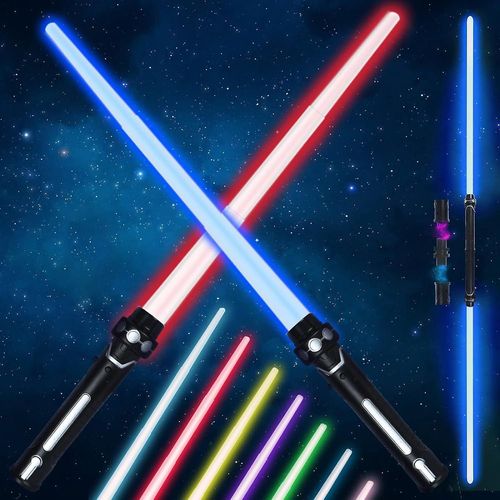 Sabre Laser Jouet Enfants Cadeaux Sabres Laser Led Rétractable 2 Pièces Sabre Lumineux Jouets 7 Couleurs Modifiables Accessoires De Combat Haut