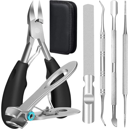 Kits de coupe-ongles, coupe-ongles professionnel robuste pour ongles incarnés épais, ensemble de manucure, noir (6 pièces)