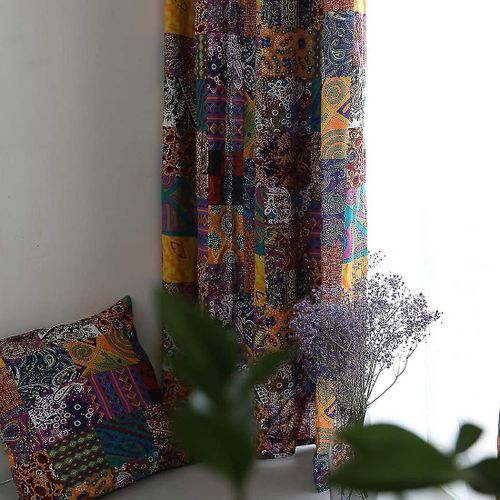 Rideaux Bohème Vintage En Coton Et Lin, Patchwork Coloré, Panneau De Rideau De Fenêtre Esthétique Avec Poche Pour Tringle, 140x180