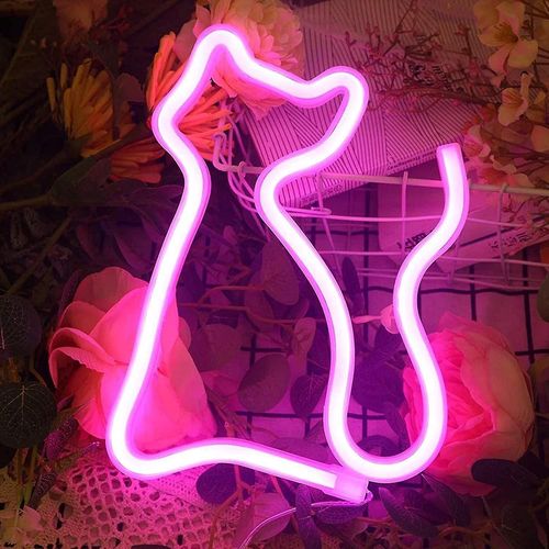 Enseigne Au Néon Chat-Enseigne Au Néon Décoration Murale Panneau Led Batterie Ou Alimenté Par Usb Rose