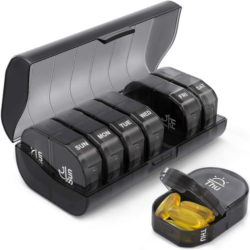 Pilulier 2 fois par jour, Poho Am Pm Pilulier 7 jours avec 7 noirs attachables