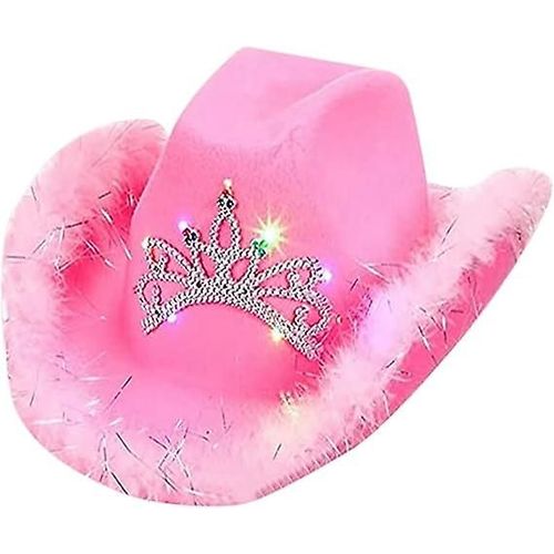 Chapeau De Cowboy Occidental Avec Bord Argenté À Plumes Et Bord Éclairé, Accessoire Élégant Et Accrocheur, Chapeaux De Cowboy Pour Jeunes