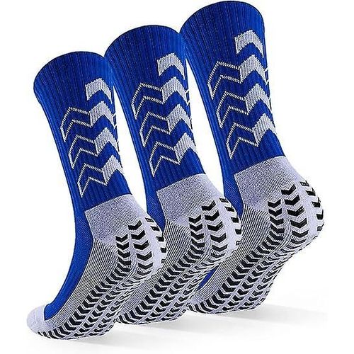 Chaussettes De Football, Chaussettes De Sport Antidérapantes Pour Hommes Et Femmes, 3 Paires De Chaussettes Respirantes À Coussin Anti-Ampoule, Bleues