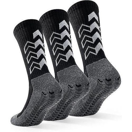 Chaussettes De Football Antidérapantes, Chaussettes De Sport Pour Hommes Et Femmes, 3 Paires De Chaussettes Respirantes À Coussin Anti-Ampoule, Noires