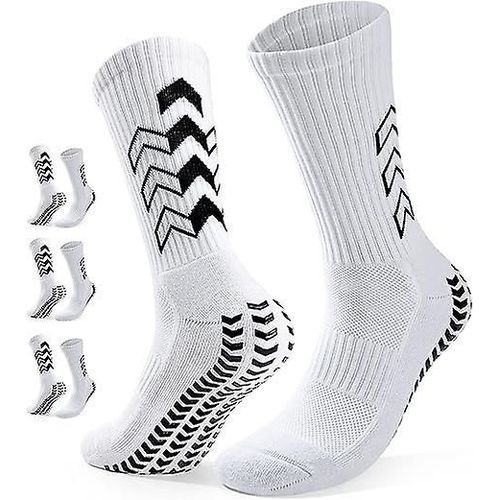 Chaussettes De Football, Chaussettes De Sport Antidérapantes Pour Hommes Et Femmes, 3 Paires De Chaussettes Respirantes À Coussin Anti-Ampoule, Blanches