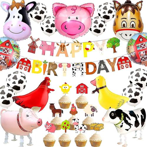 Décoration d'anniversaire d'animaux de ferme, bannière d'anniversaire d'animaux de ferme, fournitures de fête, ballons de vache pour anniversaire