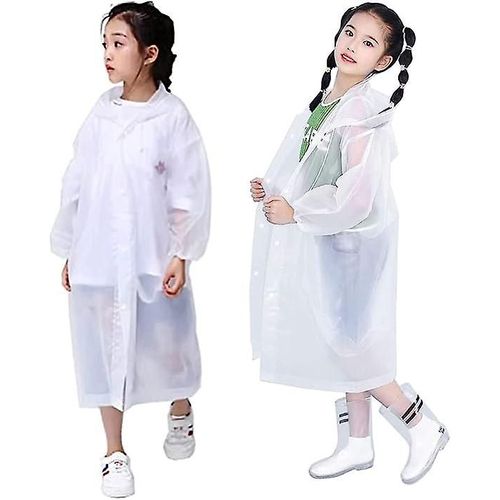 Poncho De Pluie Pour Enfants 2 Pièces, Imperméable Imperméable Pour Enfants, Veste De Pluie Réutilisable, Cape Pour Enfants, Voyage, Escalade En Plein Air, Blanc