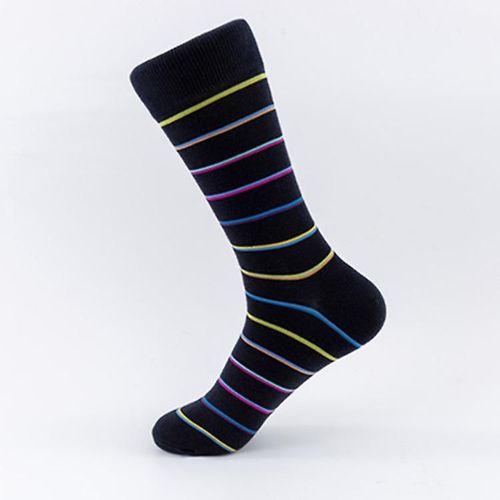 Chaussettes En Coton Pour Hommes, 1 Paire, Chaussettes Rayées, Mi-Tube, Design Rayé, Style 02