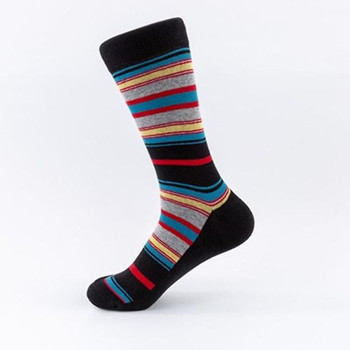 Chaussettes En Coton Pour Hommes, 1 Paire, Chaussettes Rayées, Mi-Tube, Design Rayé, Style 01