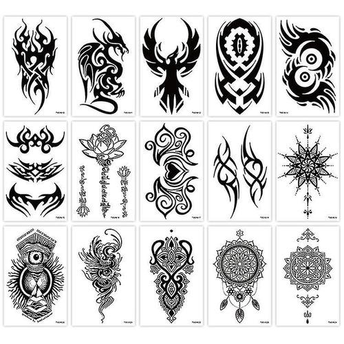 15 pièces tatouages temporaires pour hommes femmes noir Tribal Totem corps Art maquillage autocollants demi bras faux tatouage étanche