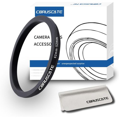 62mm  52mm Bague D'adaptation D'objectif De,Compatible Tous Les Objectifs De 62mm  Filtre Uv Nd Cpl De 52mm Et 52mm Accessoires Pour Camras+1 Chiffon De Nettoyage Pour Objectif[Hero239]