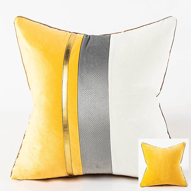 Housse De Coussin En Velours À Rayures En Cuir Doré, Housse De Coussin De Luxe Moderne, 50x50cm