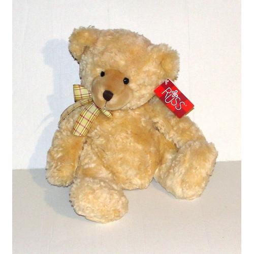 Peluche Ours Beige Noeud Papillon Russ Berrie - Doudou Ourson Assis Serie Mooch 32 Cm