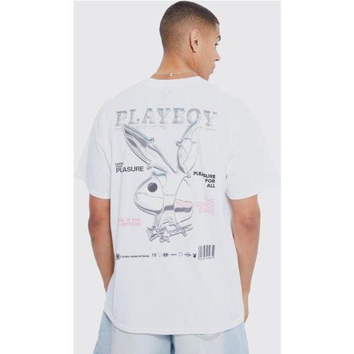 T-Shirt Oversize Imprimé Playboy Homme - Blanc - L, Blanc