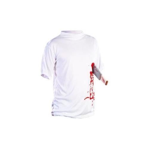 T-Shirt Zombie Machette Dans Le Ventre - Infactory - Blanc/Rouge - Taille Xxl - Effet Réaliste