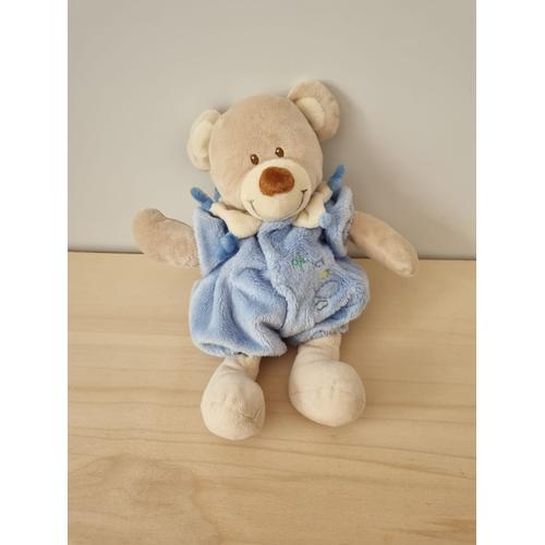 Doudou Ours Beige Habit Bleu Avion Tex