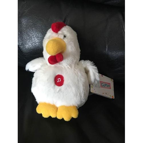 Doudou Peluche Gipsy Poule Blanche Orange Bruitage 17 Cm