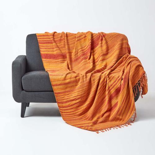 Jeté De Lit Ou De Canapé En Tissu Chenille Orange Foncé, 220 X 240 Cm