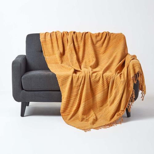 Jeté De Lit Ou De Canapé En Tissu Chenille Orange Clair, 220 X 240 Cm