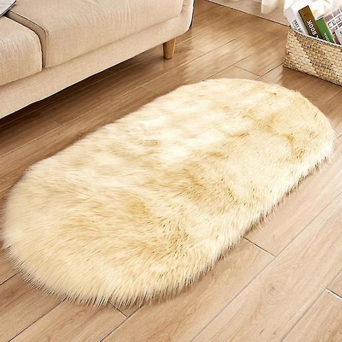 Tapis Ovale En Fourrure Douce, Pour Salon, Chambre À Coucher, Coussin Moelleux, Décoration Beige