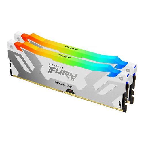 Kingston FURY Renegade RGB - DDR5 - kit - 32 Go: 2 x 16 Go - DIMM 288 broches - 7600 MT/s / PC5-60800 - CL38 - 1.45 V - mémoire sans tampon - on-die ECC - blanc et argent