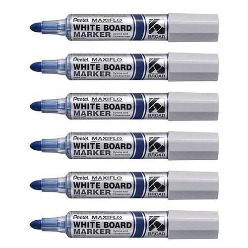 Pentel Lot De 6 Marqueurs Tableau Blanc Maxiflo Mwl5w Pointe Ultra Large Bleu