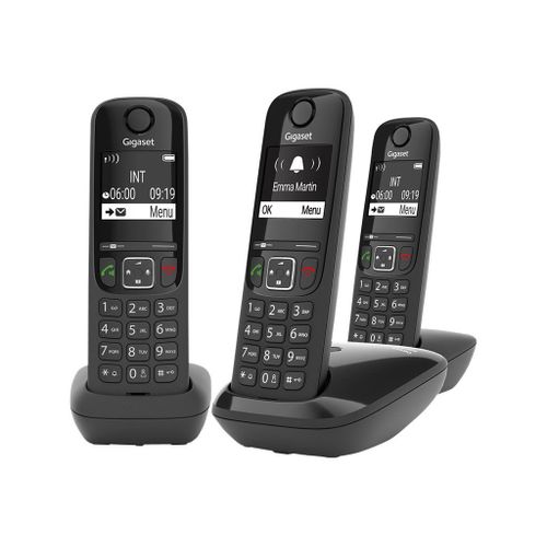 Gigaset AS690 Trio - Téléphone sans fil avec ID d'appelant - ECO DECT\GAP - noir + 2 combinés supplémentaires