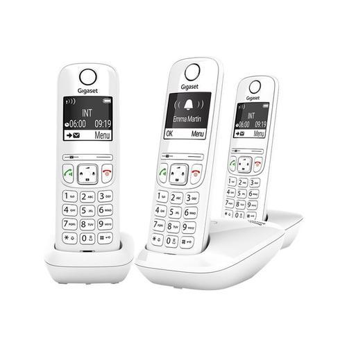 Gigaset AS690 Trio - Téléphone sans fil avec ID d'appelant - ECO DECT\GAP - blanc + 2 combinés supplémentaires