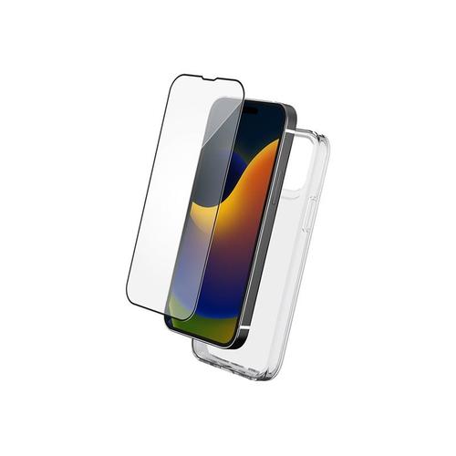 Bigben Connected - Coque De Protection Pour Téléphone Portable - Polyuréthanne Thermoplastique (Tpu) - Transparent - Avec Protection D'écran En Verre Trempé 2.5d (9h) - Pour Apple Iphone 15 Pro...