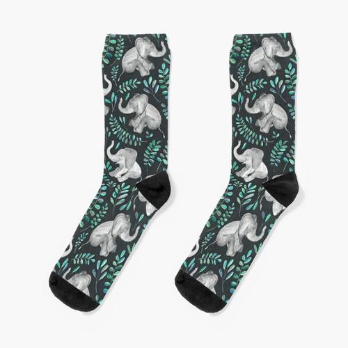 Chaussettes Taille Unique Rire Bébé Éléphants - Émeraude Et Turquoise Nouveauté Fantaisie Motif Fou Équipage Décontracté Pour Hommes Femmes