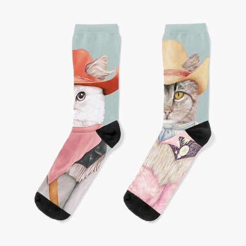 Chaussettes Taille Unique Chats De Cowboy Nouveauté Fantaisie Motif Fou Équipage Décontracté Pour Hommes Femmes