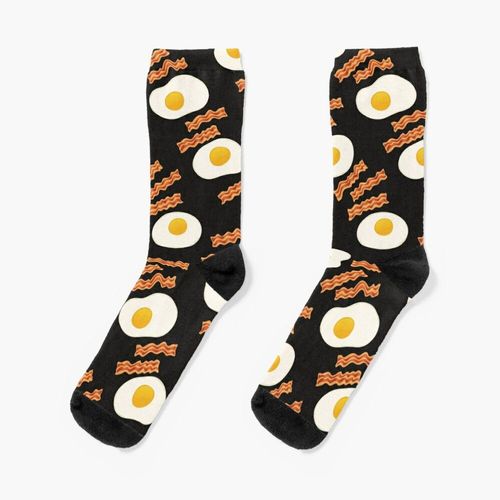 Chaussettes Taille Unique Bacon Et ?Ufs Pour Le Petit Déjeuner Nouveauté Fantaisie Motif Fou Équipage Décontracté Pour Hommes Femmes