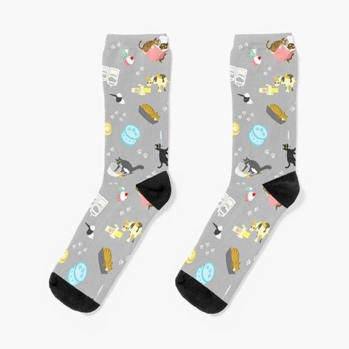 Chaussettes Taille Unique Chats À La Cuisson Des Gâteaux Et Autres Bonbons, En Gris Nouveauté Fantaisie Motif Fou Équipage Décontracté Pour Hommes Femmes