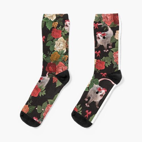 Chaussettes Taille Unique Opossum Floral Pattern Nouveauté Fantaisie Motif Fou Équipage Décontracté Pour Hommes Femmes