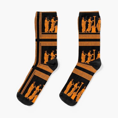 Chaussettes Taille Unique Scène D'offre De Vase Grec Rouge Nouveauté Fantaisie Motif Fou Équipage Décontracté Pour Hommes Femmes