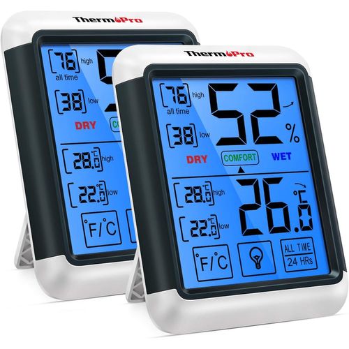 TP55 Thermomètre Numérique Hygromètre Intérieur Indicateur D'humidité avec Grand Écran Tactile et Rétroéclairage Jauges de Température, lcd