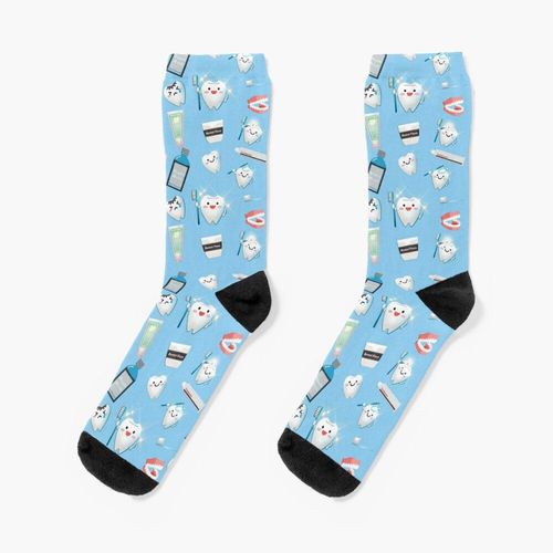 Chaussettes Taille Unique Motif Dentaire Bleu Nouveauté Fantaisie Motif Fou Équipage Décontracté Pour Hommes Femmes