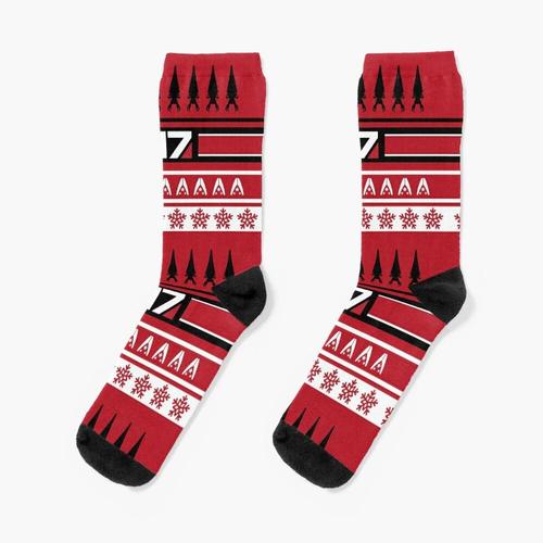 Chaussettes Taille Unique Red Mass Effect N7 Noël Nouveauté Fantaisie Motif Fou Équipage Décontracté Pour Hommes Femmes