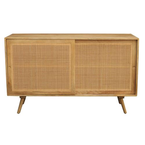 Buffet En Bois Manguier Massif Et Cannage Rotin 2 Portes Coulissantes L135 Cm Acange