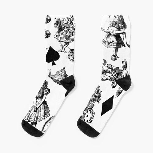 Chaussettes Taille Unique Alice's Adventures In Wonderland White Rabbit Mad Hatter Nouveauté Fantaisie Motif Fou Équipage Décontracté Pour Hommes Femmes