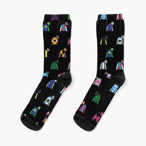 Chaussettes Taille Unique Horse Racing Jockey Silk Print Noir Nouveauté Fantaisie Motif Fou Équipage Décontracté Pour Hommes Femmes